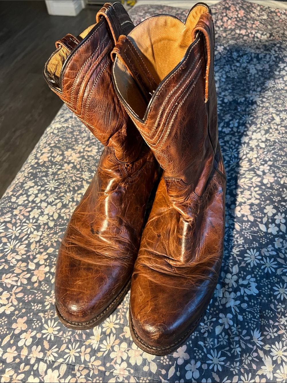 Roper Brown Leather Cowboy Boots with Pull Tabs